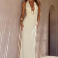 ARINA HALTER V-NECK MAXI DRESS - LEMON