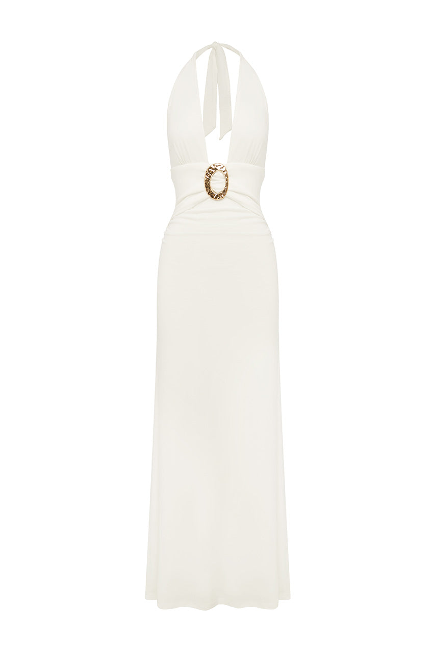 ARINA HALTER V-NECK MAXI DRESS - WHITE - ARINAHALTERV-NECKMAXIDRESS-WHITE