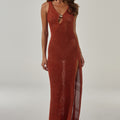 ARIYA SLEEVELESS KNIT MAXI DRESS - RUST METALLIC