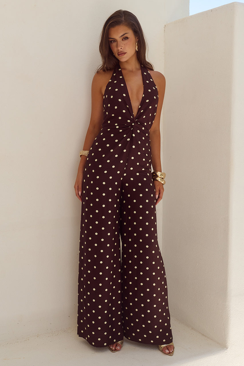 ARLETTE HALTER JUMPSUIT - CHOC/LEMON POLKA - ARLETTEHALTERJUMPSUIT-CHOCLEMONPOLKA-01
