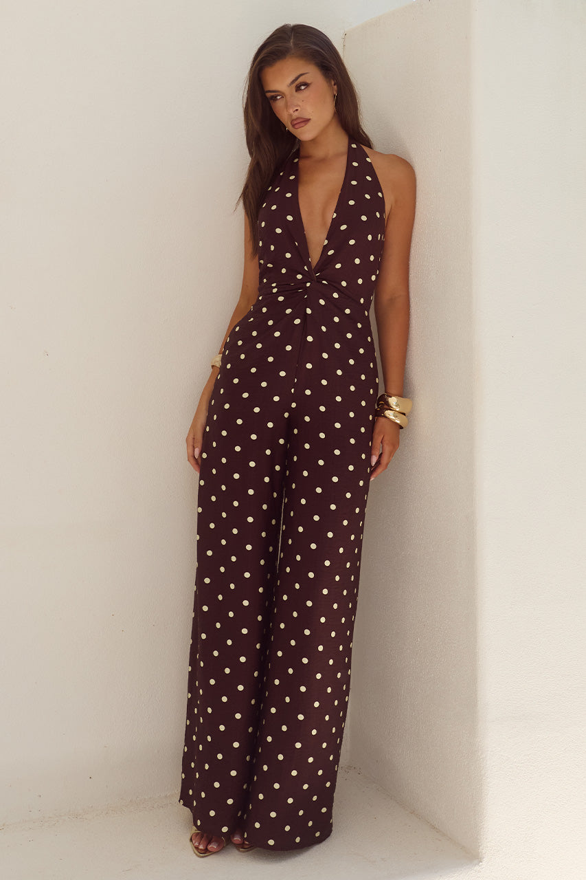ARLETTE HALTER JUMPSUIT - CHOC/LEMON POLKA - ARLETTEHALTERJUMPSUIT-CHOCLEMONPOLKA-08