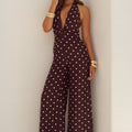 ARLETTE HALTER JUMPSUIT - CHOC/LEMON POLKA