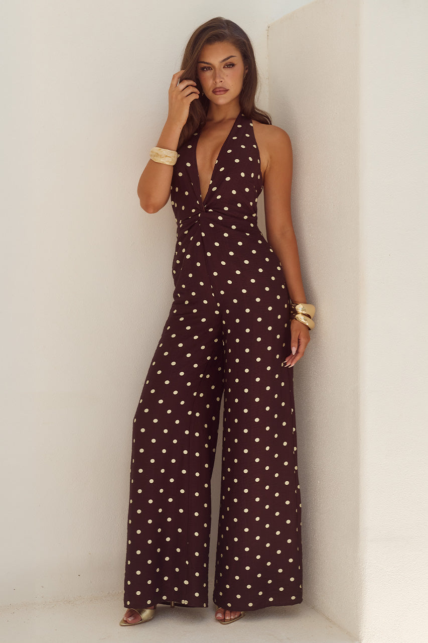 ARLETTE HALTER JUMPSUIT - CHOC/LEMON POLKA XXL - ARLETTEHALTERJUMPSUIT-CHOCLEMONPOLKA-09