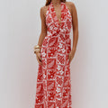 ARLI DEEP PLUNGE MAXI DRESS - AMIRA RED