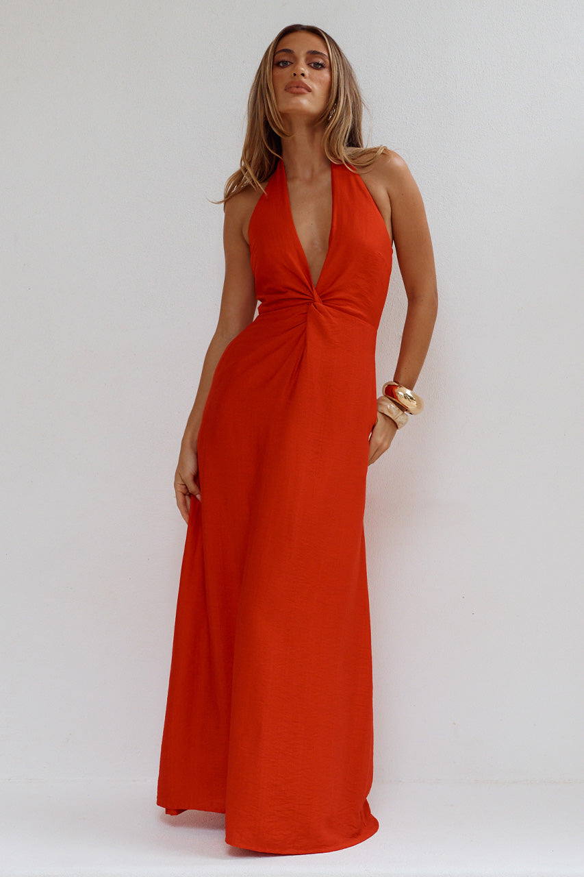 ARLI DEEP PLUNGE MAXI DRESS - RED