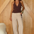 ARLOWE HALTER WRAP TOP - CHOCOLATE
