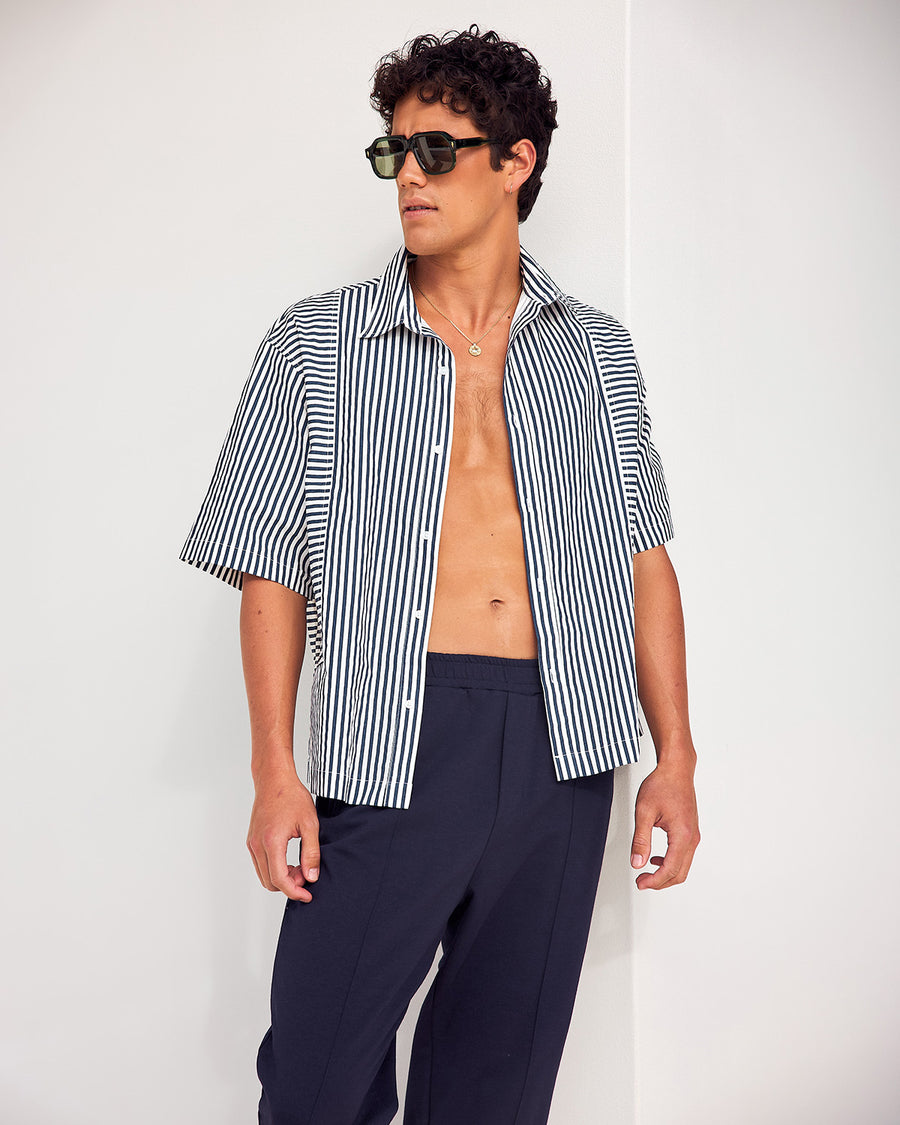 ARTEM SHORT SLEEVE SHIRT - WHITE/NAVY STRIPE - ARTEMSHORTSLEEVESHIRT-WHITENAVY-2