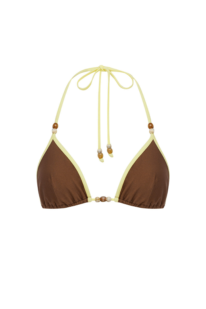 ARUBA TRIANGLE BIKINI TOP - MOCHA/LEMON - ARUBATRIANGLEBIKINITOP-MOCHA_LEMON