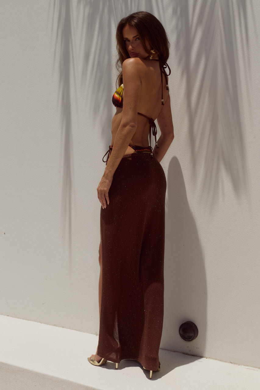 KIVA HIGH SIDE SLIT MAXI SKIRT - CHOCOLATE