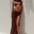 KIVA HIGH SIDE SLIT MAXI SKIRT - CHOCOLATE