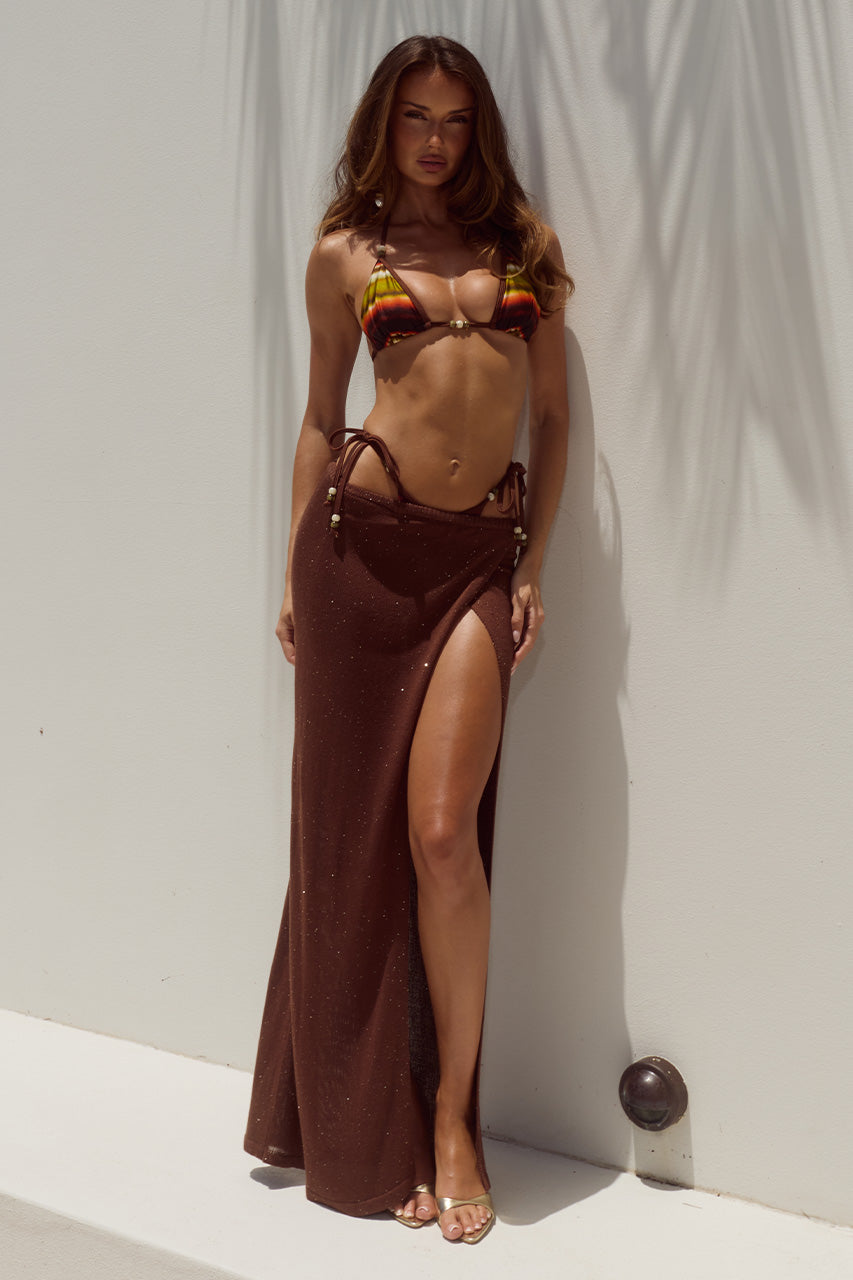 KIVA HIGH SIDE SLIT MAXI SKIRT - CHOCOLATE