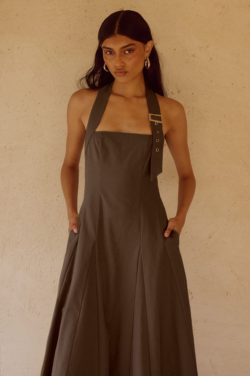 ASTRID HALTER MIDI DRESS - CHOCOLATE - ASTRID-MIDI-DRESS-CAMEL-_1