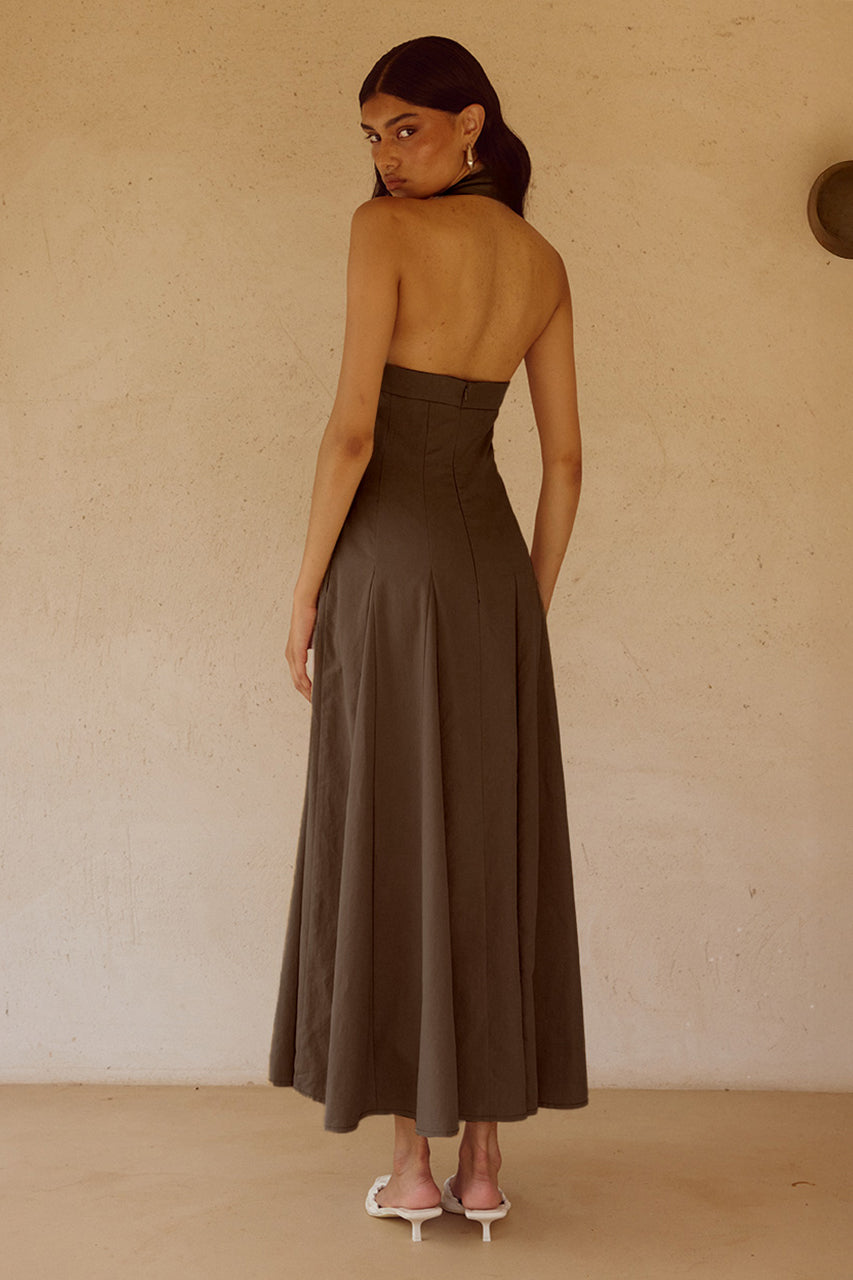 ASTRID HALTER MIDI DRESS - CHOCOLATE - ASTRID-MIDI-DRESS-CAMEL-_2