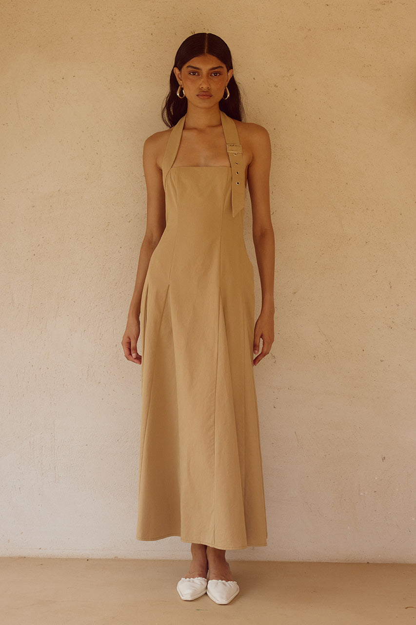 ASTRID HALTER MIDI DRESS - CAMEL - ASTRIDMIDIDRESSCAMEL