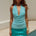ATHENA HALTER DEEP PLUNGE COWL TOP - AQUA