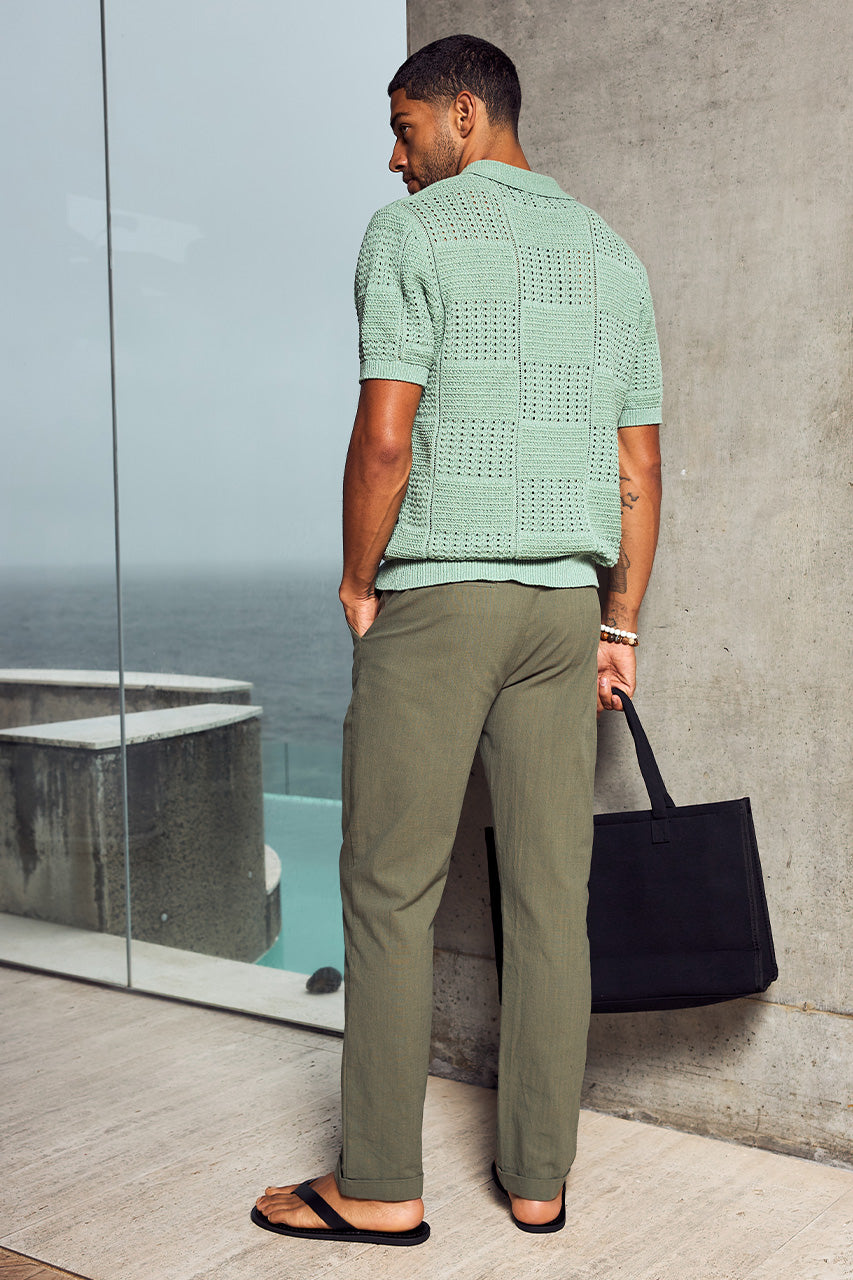 TARIAN SLIM TAILORED PANT - KHAKI - ATLAS_SHORT_SLEEVE_POLO_KNIT_TOP_-_GREEN_X_TARIAN_SLIM_TAILORED_PANT_-_KHAKI-1
