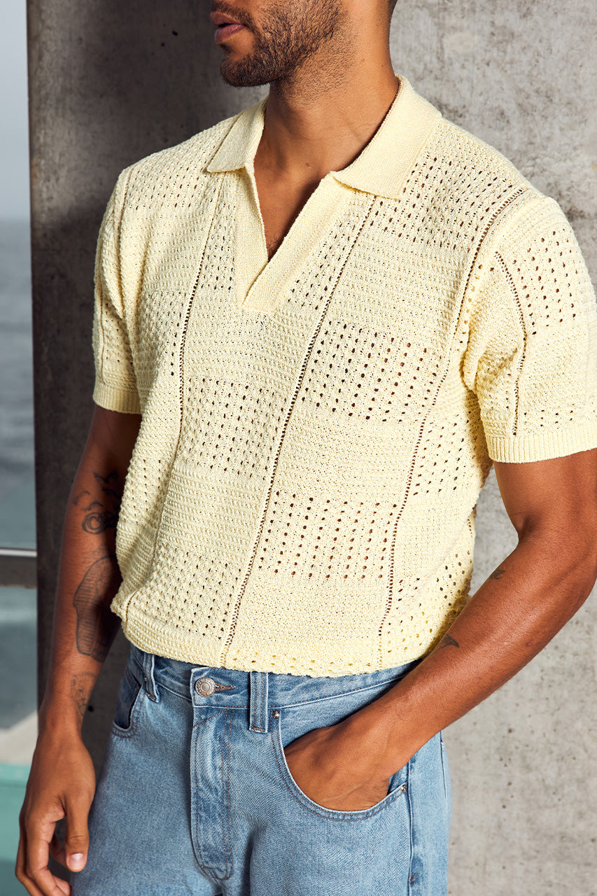 ATLAS SHORT SLEEVE POLO KNIT TOP - LEMON - ATLAS_SHORT_SLEEVE_POLO_KNIT_TOP_-_LEMON