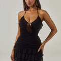 AVANI DEEP-V RUFFLE MINI DRESS - BLACK