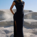 AVANNI HIGH NECK MAXI DRESS - GRANITE