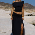 AVANNI RUCHED LOW WAIST MAXI SKIRT - GRANITE