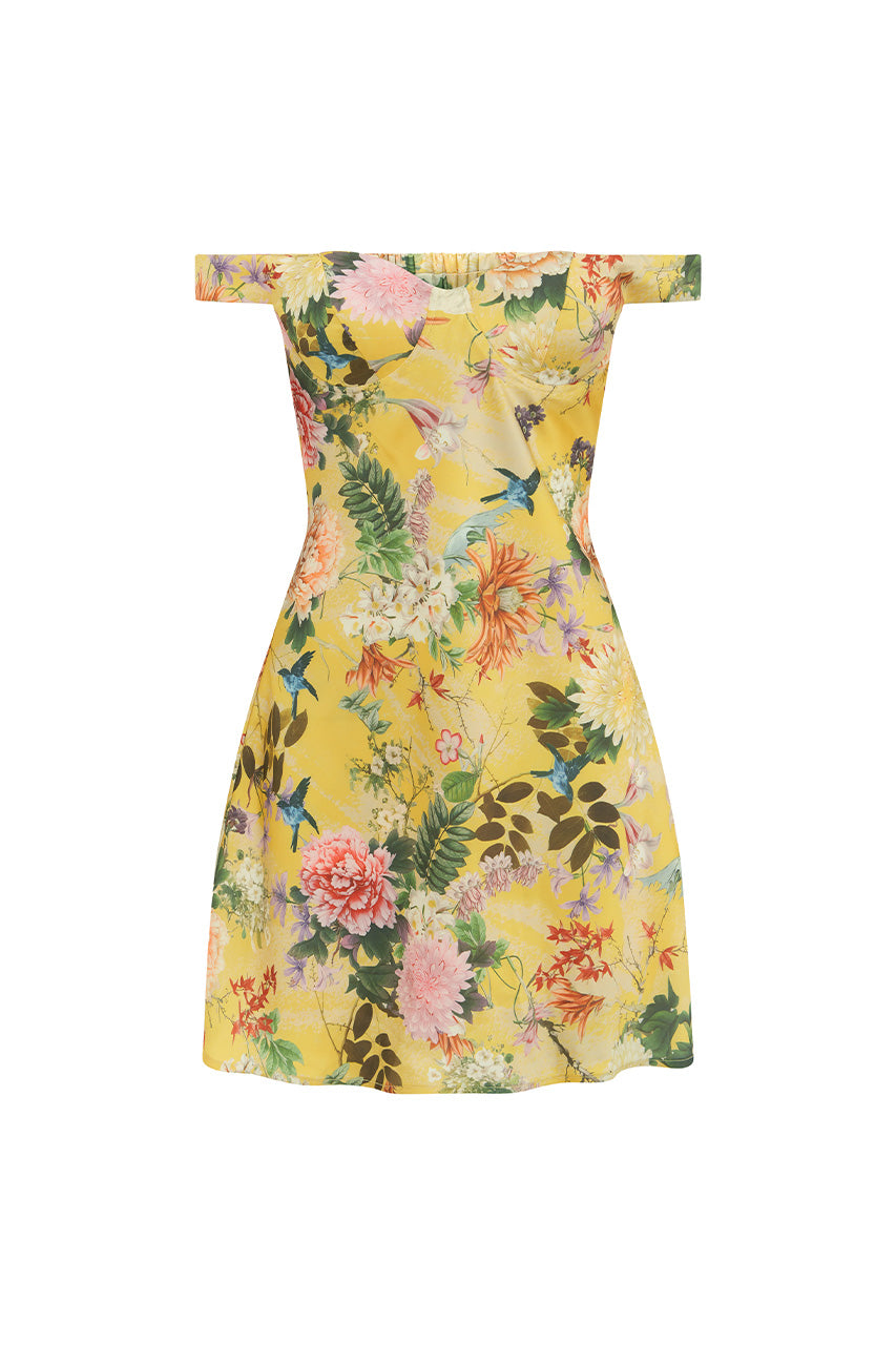 AVETA OFF SHOULDER MINI DRESS - KENDALL YELLOW - AVETAOFFSHOULDERMINIDRESS-KENDALLYELLOW