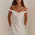 AVETA OFF SHOULDER MINI DRESS - WHITE/BLACK POLKA