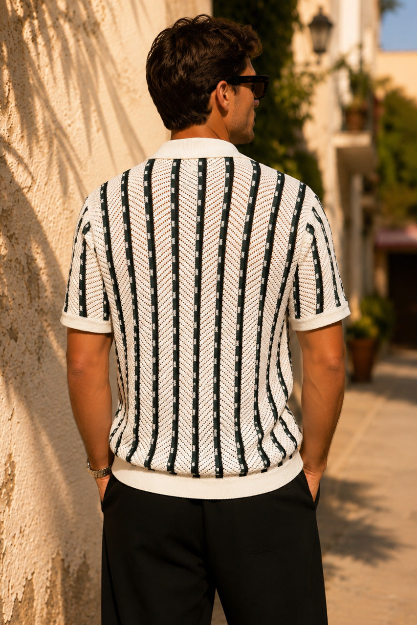 AXEL COLLARED KNIT TOP - WHITE/BLACK