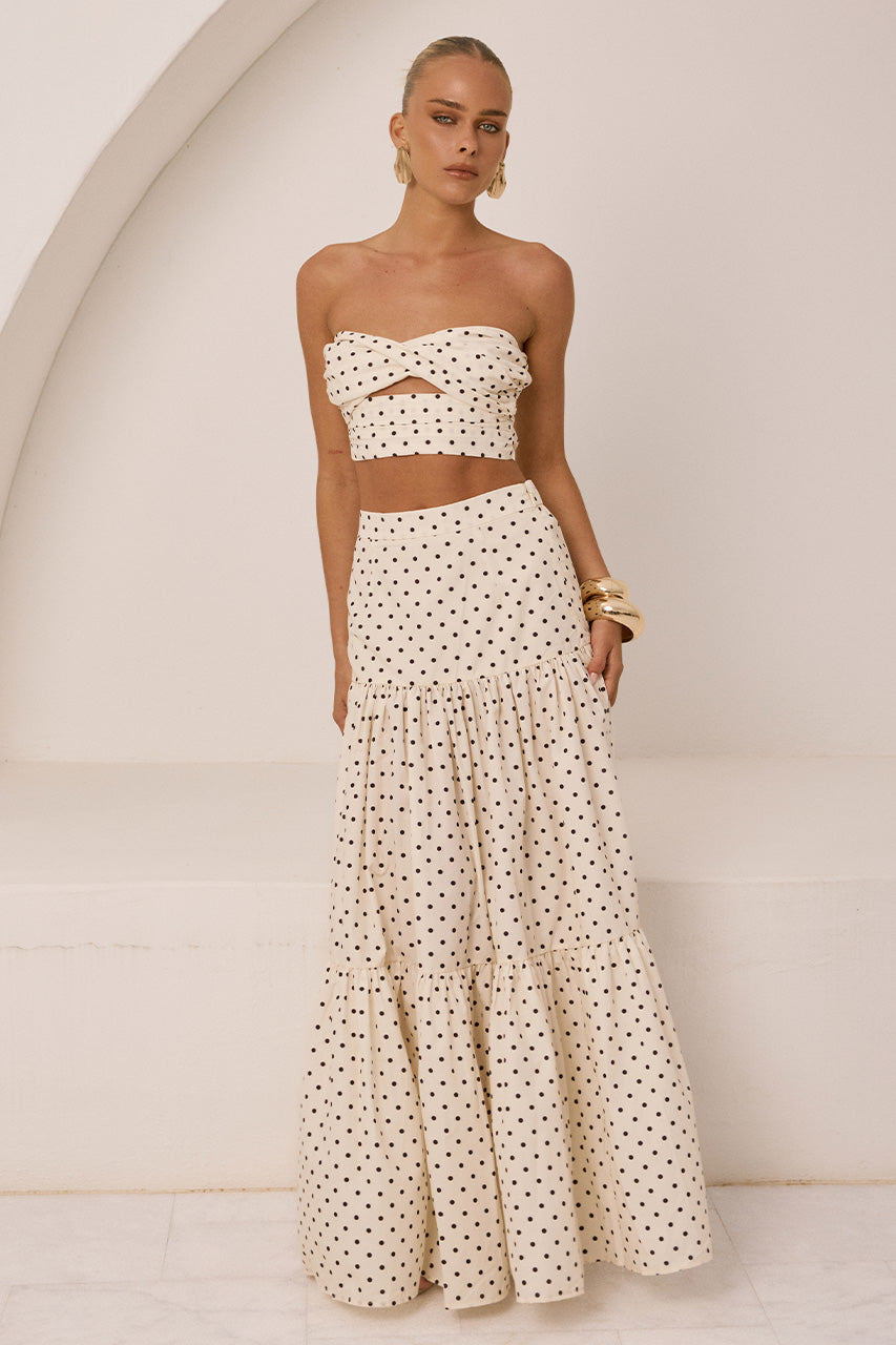 AYLA TIERED MAXI SKIRT - CREAM/BLACK POLKA XXL - AYLASTRAPLESSTOP-WHITEBLACKPOLKAXAYLATIEREDMAXISKIRT-WHITEBLACKPOLKA-1