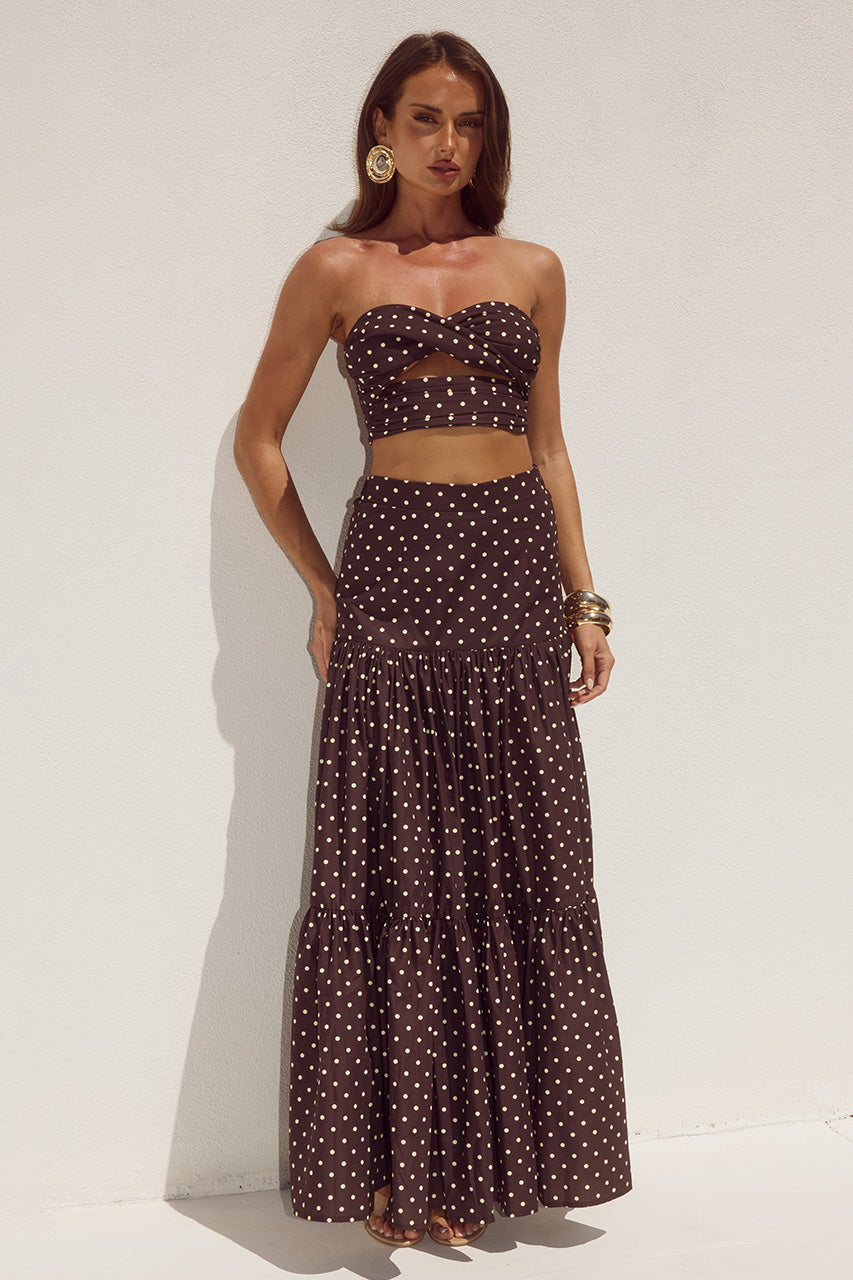 AYLA TIERED MAXI SKIRT - CHOC/LEMON POLKA XXL - AYLASTRAPLESSTOPXAYLATIEREDMAXISKIRT-CHOCLEMONPOLKA-07