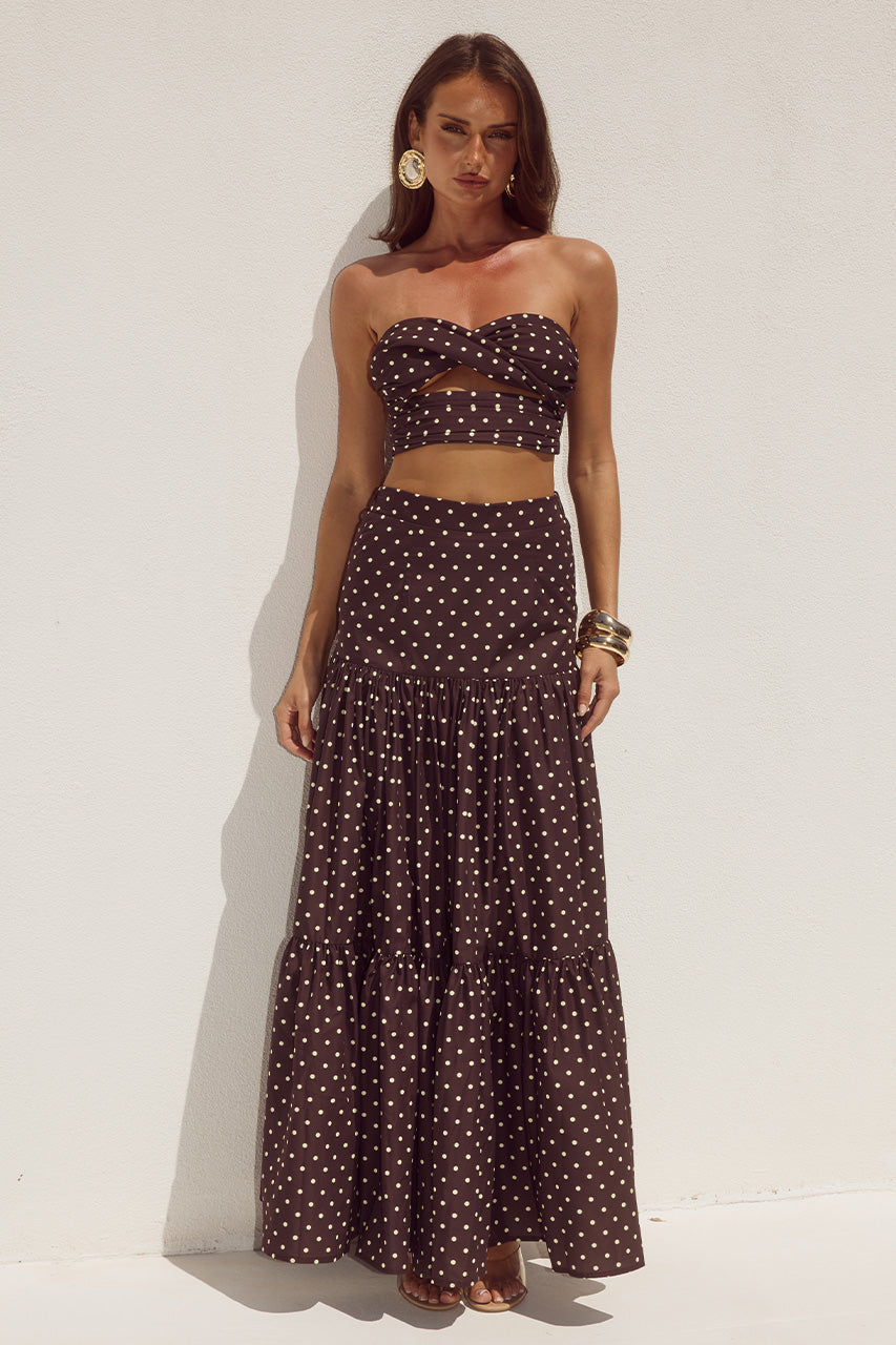AYLA TIERED MAXI SKIRT - CHOC/LEMON POLKA - AYLASTRAPLESSTOPXAYLATIEREDMAXISKIRT-CHOCLEMONPOLKA-08