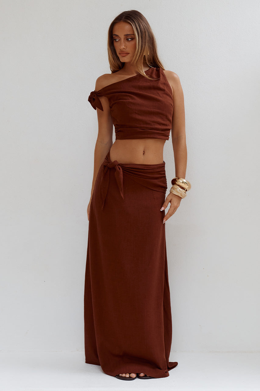 AZARIAH SIDE TIE MAXI SKIRT - CHOCOLATE