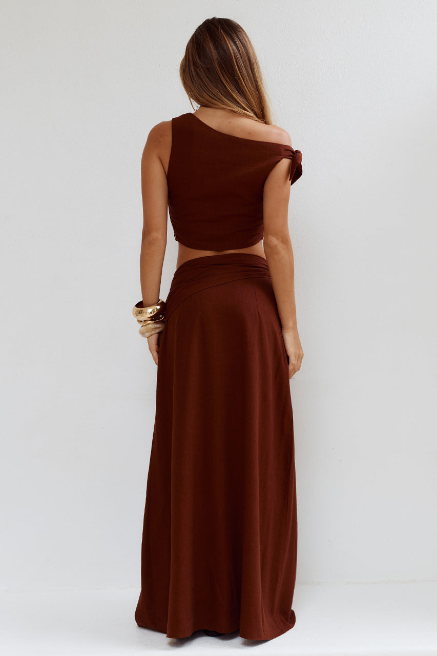 AZARIAH SIDE TIE MAXI SKIRT - CHOCOLATE