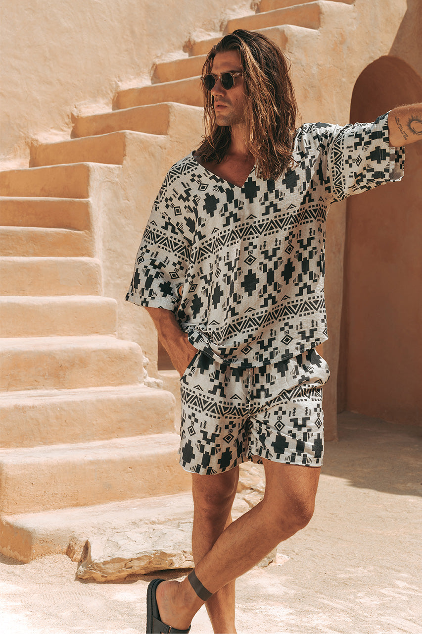 AZAR SHORT - SAND/BLACK - AZARSHIRTAZARPRINTxAZARSHORTAZARPRINT_1
