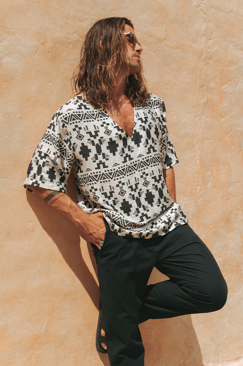 AZAR TOP - SAND/BLACK - AZARSHIRTPRINT_1