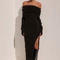 BARLY OFF SHOULDER KNIT MAXI DRESS - BLACK