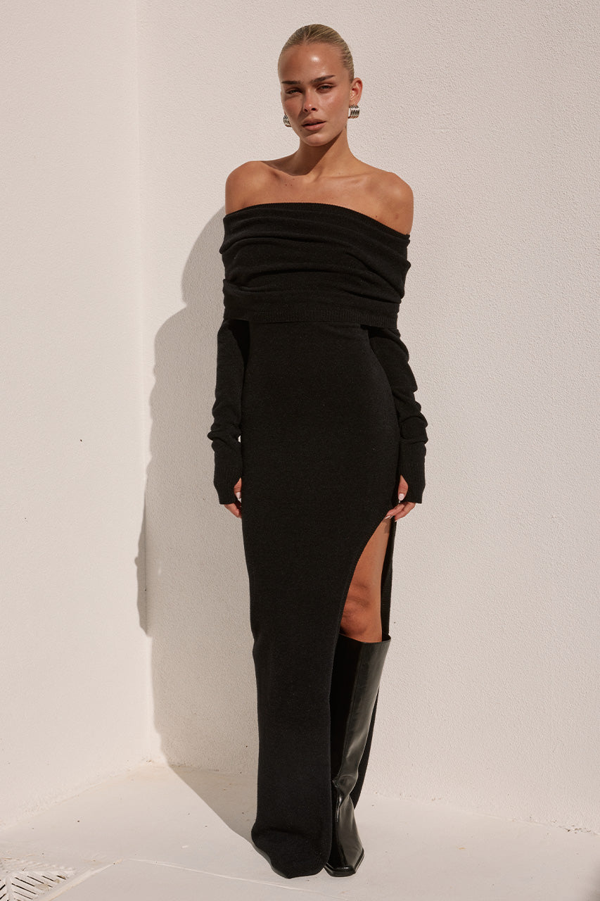 BARLY OFF SHOULDER KNIT MAXI DRESS - BLACK XXL - BARLYOFFSHOULDERKNITMAXIDRESS-BLACK-1