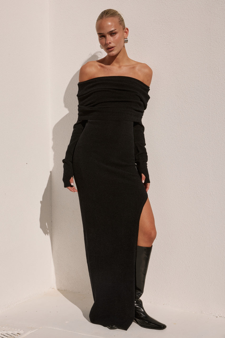 BARLY OFF SHOULDER KNIT MAXI DRESS - BLACK - BARLYOFFSHOULDERKNITMAXIDRESS-BLACK