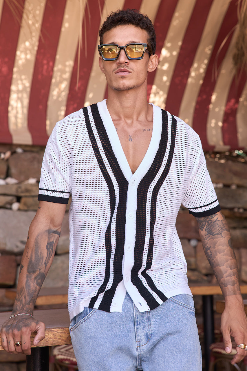 BENNET SHORT SLEEVE KNIT SHIRT - WHITE/BLACK - BENNETSHORTSLEEVEKNITSHIRT-WHITE_BLACK-3