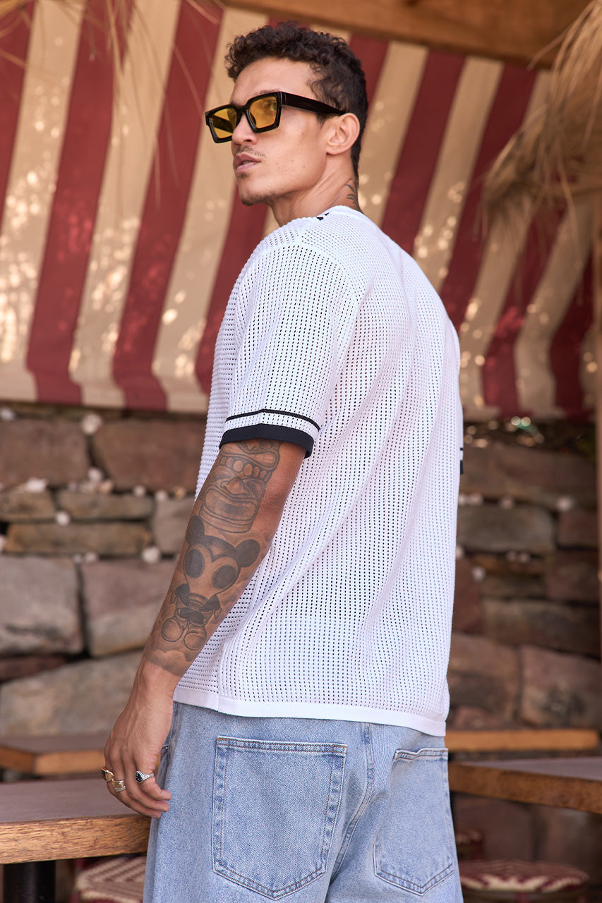 BENNET SHORT SLEEVE KNIT SHIRT - WHITE/BLACK - BENNETSHORTSLEEVEKNITSHIRT-WHITE_BLACK-4