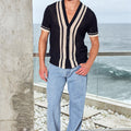 BENNET SHORT SLEEVE KNIT SHIRT - BLACK/SAND