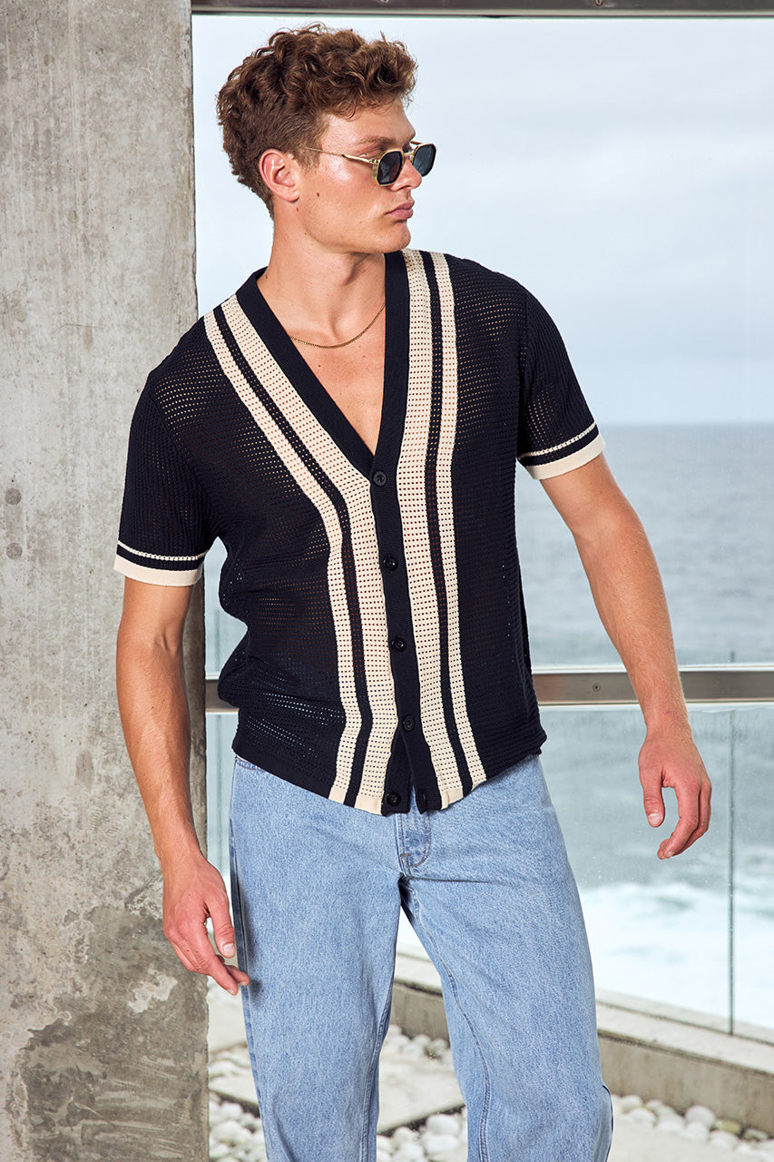 BENNET SHORT SLEEVE KNIT SHIRT - BLACK/SAND - BENNETSHORTSLEEVEKNITSHIRTBLACK_SAND