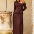 BIANCA ONE SHOULDER MAXI DRESS - CHOCOLATE