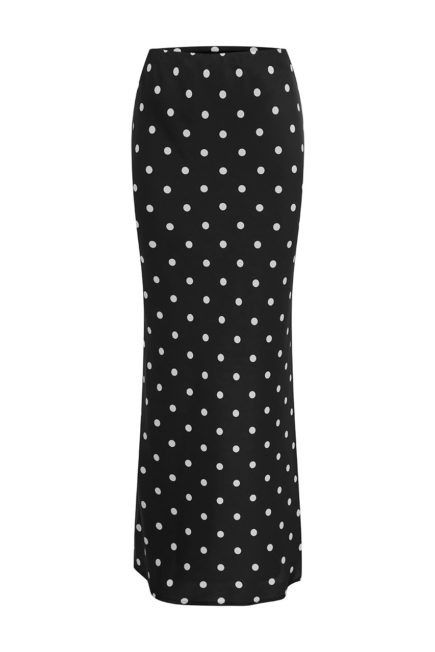 BLAINE LOW WAIST MAXI SKIRT - BLACK/WHITE POLKA - BLAINEMAXISKIRT