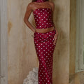 BLAINE LOW WAIST MAXI SKIRT - CHERRY/WHITE POLKA