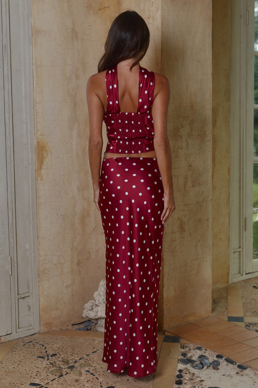 BLAINE REVERSE HALTER TOP - CHERRY/WHITE POLKA - BLAINEREVERSEHALTERTOPXBLAINELOWWAISTMAXISKRIT-CHERRYANDWHITE_-06_afe2355f-939c-42b1-b3a3-5bd8fdbe1896