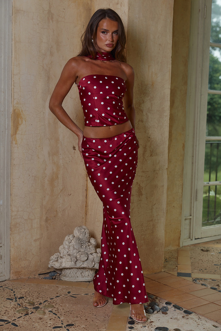 BLAINE LOW WAIST MAXI SKIRT - CHERRY/WHITE POLKA - BLAINEREVERSEHALTERTOPXBLAINELOWWAISTMAXISKRIT-CHERRYANDWHITE_-11