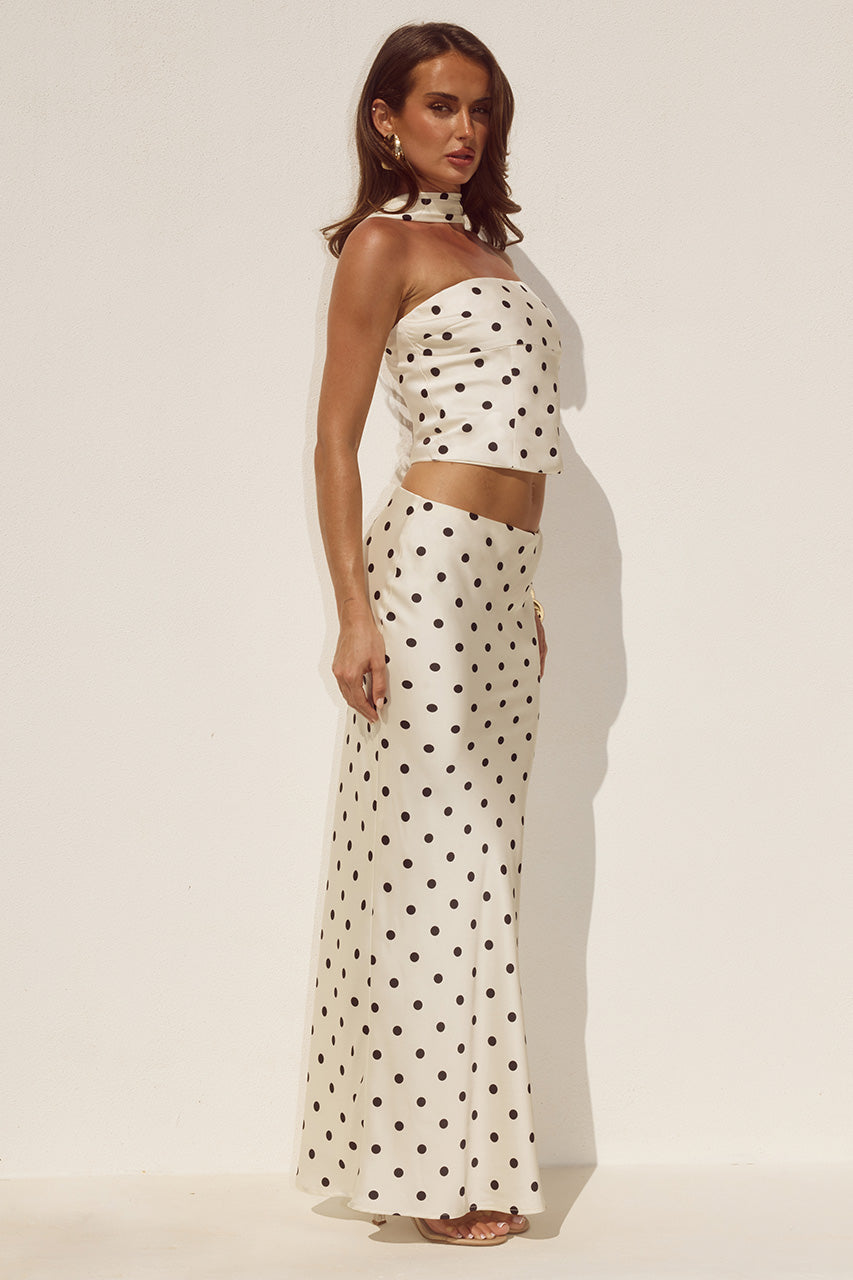 BLAINE LOW WAIST MAXI SKIRT - CREAM/BLACK POLKA - BLAINEREVERSEHALTERTOPXLOWWAISTMAXISKIRT-3