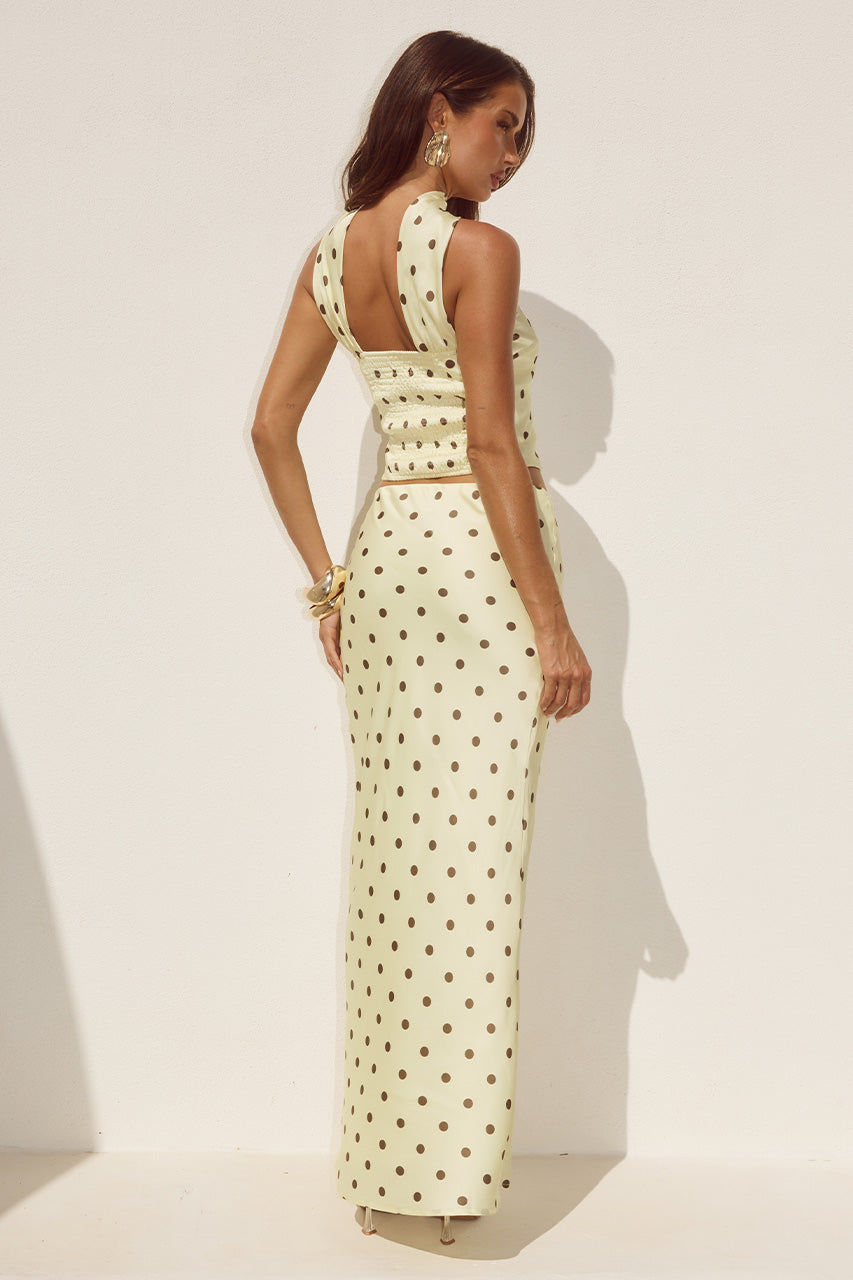 BLAINE LOW WAIST MAXI SKIRT - LEMON/CHOC POLKA