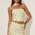 BLAINE REVERSE HALTER TOP - LEMON/CHOC POLKA