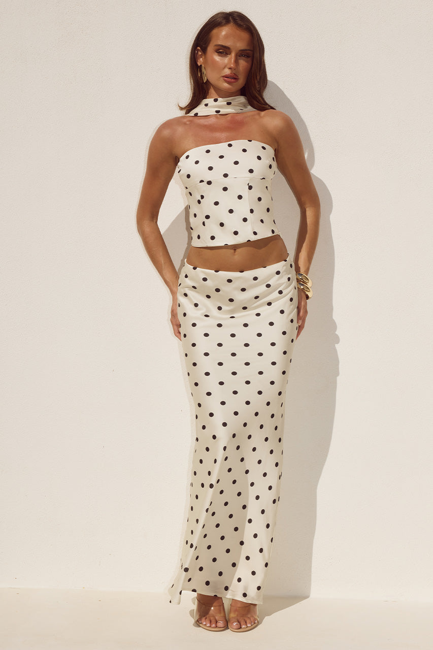 BLAINE LOW WAIST MAXI SKIRT - CREAM/BLACK POLKA XXL - BLAINEREVERSEHALTERTOPXLOWWAISTMAXISKIRT